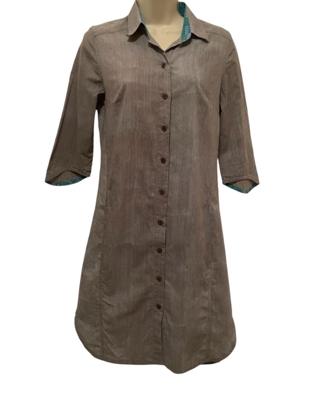 Juli Raja Button Up Shirt Dress 100% Cotton Pockets Micro Striped Size Small